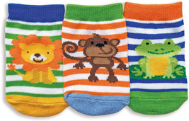 Jefferies Baby Boys Newborn Animal Pattern Jungle Stripe Ankle Crew Socks 3 Pair - £8.68 GBP