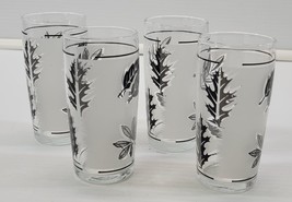 *MM) Lot of 4 Libbey Glass Company Silver Foliage Leaves 4oz Flat Juice ... - $14.84