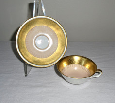 Weimar Germany Espresso Cup &amp; Saucer Gold Beige Vintage Gold Lace - $54.45