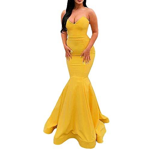 Long Mermaid Simple V Neck Strapless Formal Evening Gown Prom Dress Gold US 10