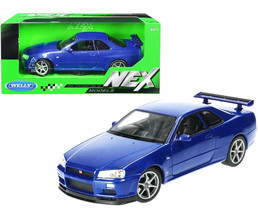 1999 Nissan Skyline GT-R R34 - 1/24 Scale Diecast Model by Welly - BLUE - $34.64