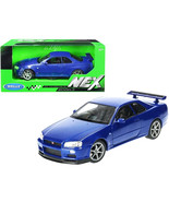 1999 Nissan Skyline GT-R R34 - 1/24 Scale Diecast Model by Welly - BLUE - $34.64