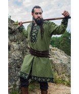 Green Viking Tunic with Real Leather Accents – Authentic LARP &amp; Ren Fair... - $99.99