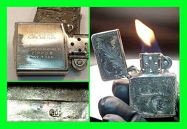 Early Vintage Solid .800 Silver Hand Tooled Lighter Case w/ Zippo Insert Working - £124.29 GBP