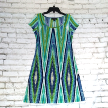 B Works Dress Womens Small Blue Green Geometric Short Sleeve Stretch Mini - £14.32 GBP