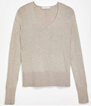 NWT Women&#39;s LOFT L/S Rib Trim V-Neck Sweater in Heather Beige Sz XL - $37.61