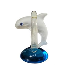 Miniature Glass Art Dolphin Jumping Through Ring Figurine - $8.99