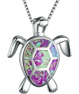 Turtle Pendant Necklace Imitation Purple Opal Rhinestone w/Silver Clavic... - $28.05 CAD