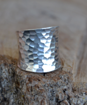 Hammered silver ring, Wide silver ring, wide Boho ring,sterling silver r... - £31.89 GBP