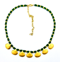 Golden Teardrop Green Glass Bead Choker Necklace - £12.66 GBP