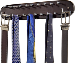 21 Closet Tie Rack, Belt Scarf Hanger-Natural Dark Walnut Wood with Chrome Hooks - £18.12 GBP