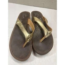 OluKai Paniolo II Brown Gold Leather Wedge Thong 20133-5048 Womens Size ... - $652.13 MXN