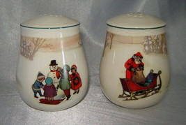 Hallmark Christmas Holiday Salt & Pepper Shakers w/ Vintage Winter Scenes - £7.75 GBP