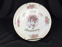 Vintage 50th Anniversary Decorative Plate Wall Hanger Roses Bells Made i... - $14.99