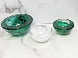 3 Kosta Boda Anna Ehrner Atoll Candle Votive Holder Bowls Jade White - £72.40 GBP