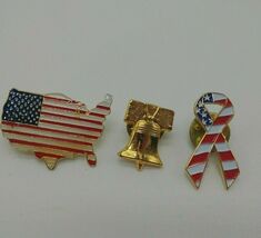 Lot Of 3 American Flag Bell Hat Lapel Pin - $5.34