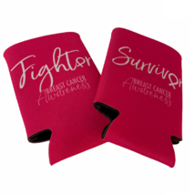 Breast Cancer Awareness Pink Ribbon Can Coolers Insulated Survivor Fighter 2 Pk - £5.98 GBP
