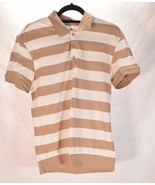 Zara Mens Polo Shirt Sweater SS Striped Beige White M NWT - $40.62 CAD
