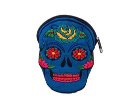 Day of the Dead Sugar Skull Shaped Floral Embroidered Coin Purse Pouch - Womens  - £11.66 GBP