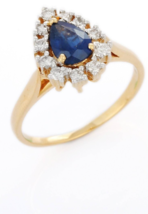 18K Yellow Gold Magnificent Pear Sapphire Engagement Ring Mounted with Diamonds - £602.74 GBP