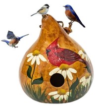 SPRING CARDINAL BIRDHOUSE - Amish Hand Painted Daisies Gourd Bird House USA - $53.99