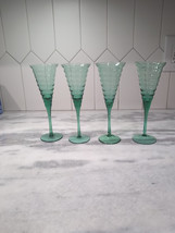 Vintage Handblown MCM Barware Green Champagne Flutes Set Of 4 Glass Ring... - $35.64