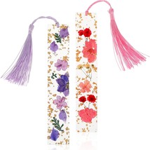 2 Pcs Bookmarks Pressed Flower Book Marks Tassel Dried Floral Clear Resin Book M - £10.48 GBP