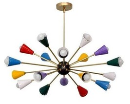 Mid century Design Brass Light Multicolored 18 Arms Sputnik iconic chandelier - £338.56 GBP