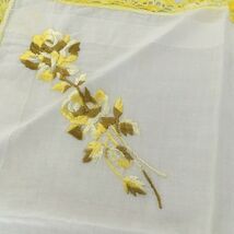 Vintage embroidered yellow floral pattern with crochet trim handkerchief - $19.75