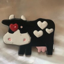 Estate Hallmark Signed Plastic Black &amp; White Milk Cow with Heart Spots Valentine - £6.86 GBP