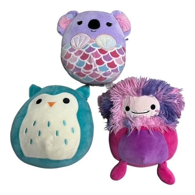 Lot of 3 Squishmallows - Winston The Owl, Kayla the Koala Mermaid, Woxie... - $23.84