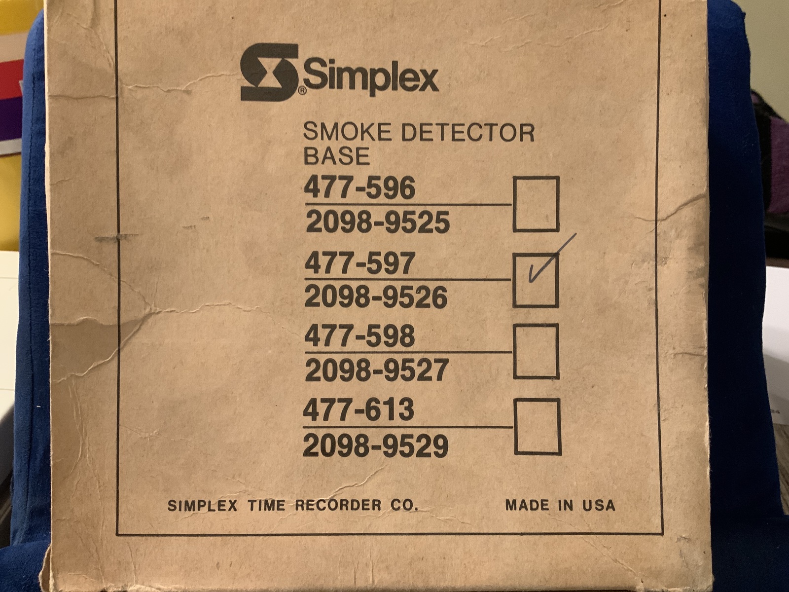 Simplex 477-597/2098-9526, SMOKE DETECTOR BASE (New from old stock) - $12.59