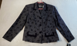 Sag Harbor Blazer Jacket Womens Petite 12 Black Floral Single Breasted 3 Button - £18.69 GBP
