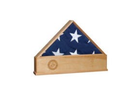 Solid Oak Us Flag Display Case With Marine Corps Emblem Burial Shadow Box - £785.56 GBP