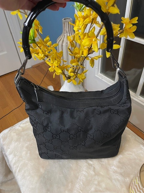 GUCCI GG Canvas Handbag Bamboo Handle Satchel AUTHENTIC - $301.95