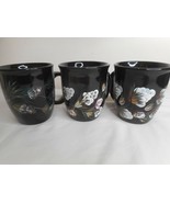 Set of 3 Handpainted Winter Scene Black Mugs by Gayle - $29.98
