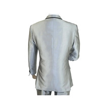 Men Tuxedo Formal Suit ROYAL DIAMOND Slim Fit 3Pc Vested shiny Satin SL82 Silver image 5