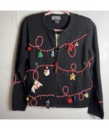 Vintage 90&#39;s Berek Christmas Cardigan Sweater Full Zip Size S Amazing Or... - $179.00