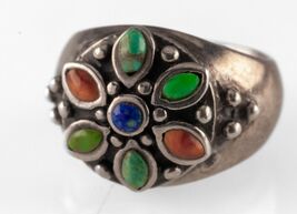 Vintage Sterling Silver Multi-Stone Flower Barse Ring - Size 6 - €162,18 EUR