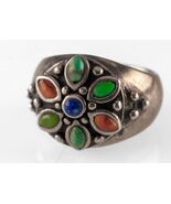 Vintage Sterling Silver Multi-Stone Flower Barse Ring - Size 6 - €162,05 EUR