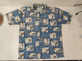 Hook &amp; Tackle All Over Print Button Up Shirt Adult Size L Marlin Fish Na... - $18.99