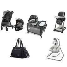 6pc Graco Dark Gray Baby Gear Bundle, Stroller Travel System, Play Yard, Swing &amp; - £1,058.94 GBP