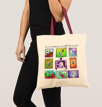 Alice Through the Looking-Glass Cartoon Art Tote Bag - Natural with Red ... - $14.95