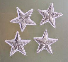 Set Of 4 Silver Star Iron on and Sew On Full Embroidered Patch Appliqués... - £3.18 GBP