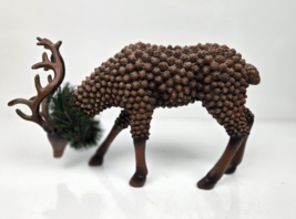 Vintage Ceramic Pine Cone Reindeer Handmade Folk Art Rustic Country Holiday 11&quot; - £21.93 GBP