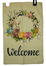 Easter Garden Flag Welcome Floral Wreath with Rabbit Patterns 12 x 18 - £9.64 GBP