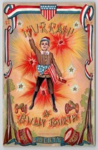 July 4th Victorian Boy Hurrah A Bully Fourth Gilded Embossed Postcard N27 - £14.92 GBP