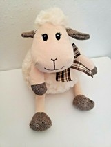 Pier 1 Imports Lamb Plush Stuffed Animal Ivory Brown Gingham Bow  - £18.96 GBP