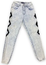 Vtg 90s Zana Di Acid Wash Black Diamond Lace High Rise Distressed Jeans ... - £17.62 GBP