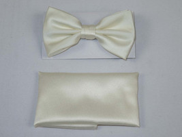 Men&#39;s Bow Tie and Hankie by J.Valintin Collection #92496 Solid Satin Ivory - £15.61 GBP